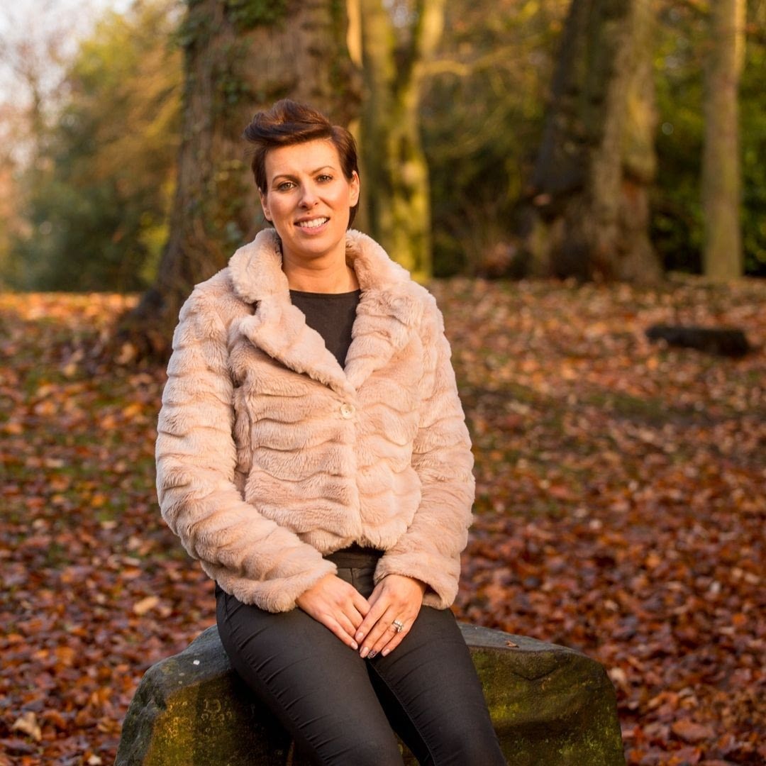 Catherine Tuckwell Personal Brand Photography session outdoors in park with autumn leaves